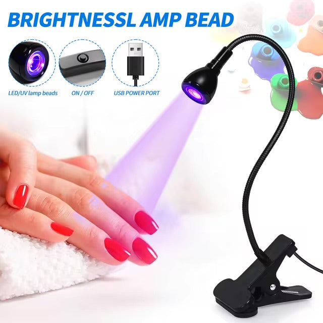 LULAA LED Nail Lamp 3W Nail Dryer with Gooseneck Clamp Adjustable Portable UV Light for Manicure Curing Light for Salon Nail DIY