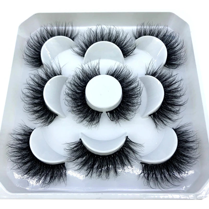 5 Pairs 25 mm 3d Mink Lashes Bulk Faux with Custom Box Wispy Natural Mink Lashes Pack Short Wholesales Natural False Eyelashes