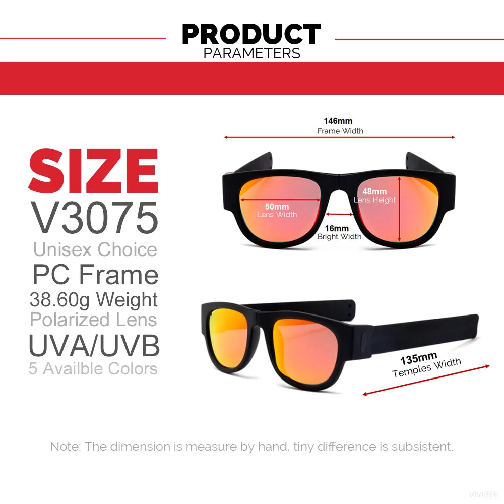 VIVIBEE Novelty Mirror Men Polarized Folding Sunglasses New Arrival Slap Sport Foldable Wristband Shades 2024 Trend Product