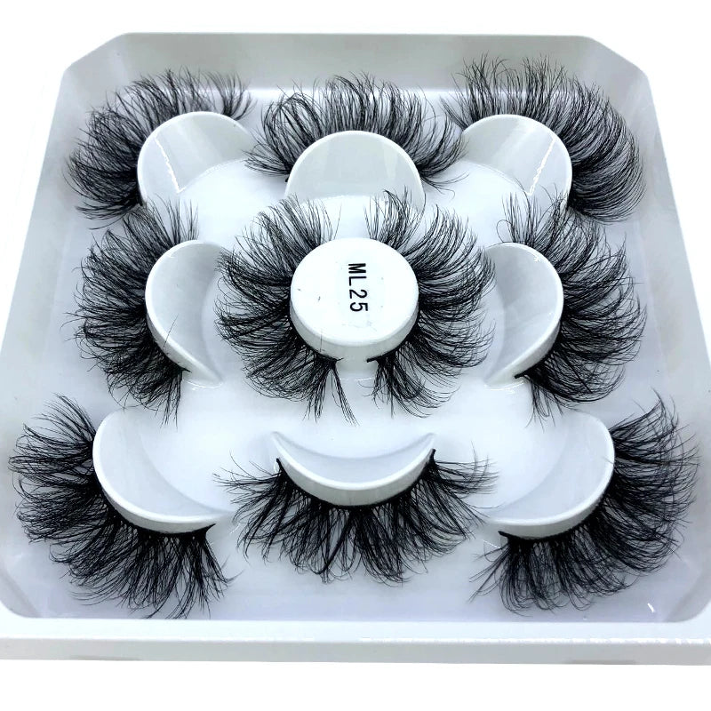 5 Pairs 25 mm 3d Mink Lashes Bulk Faux with Custom Box Wispy Natural Mink Lashes Pack Short Wholesales Natural False Eyelashes