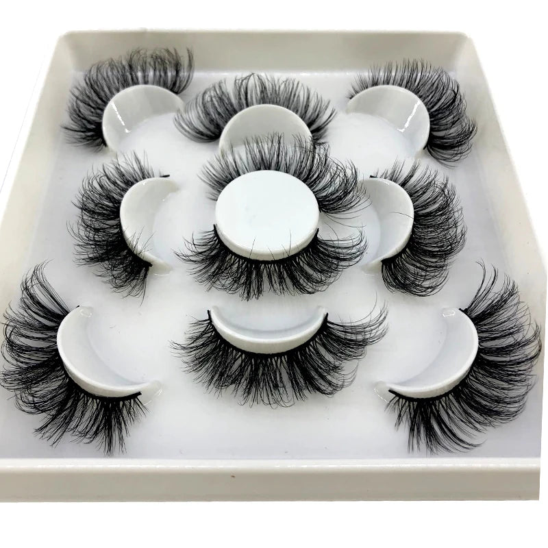 5 Pairs 25 mm 3d Mink Lashes Bulk Faux with Custom Box Wispy Natural Mink Lashes Pack Short Wholesales Natural False Eyelashes