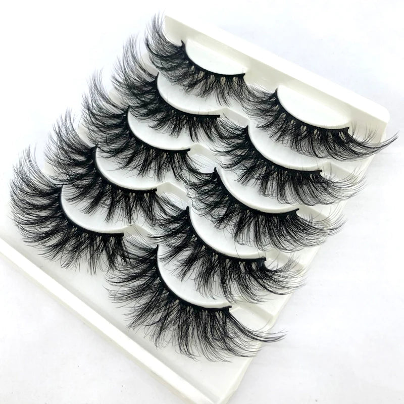 5 Pairs 25 mm 3d Mink Lashes Bulk Faux with Custom Box Wispy Natural Mink Lashes Pack Short Wholesales Natural False Eyelashes