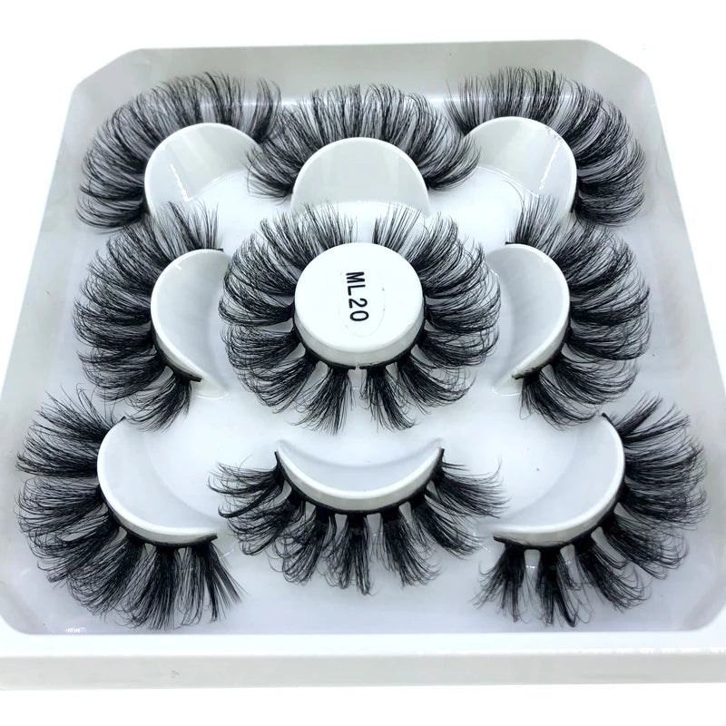 5 Pairs 25 mm 3d Mink Lashes Bulk Faux with Custom Box Wispy Natural Mink Lashes Pack Short Wholesales Natural False Eyelashes