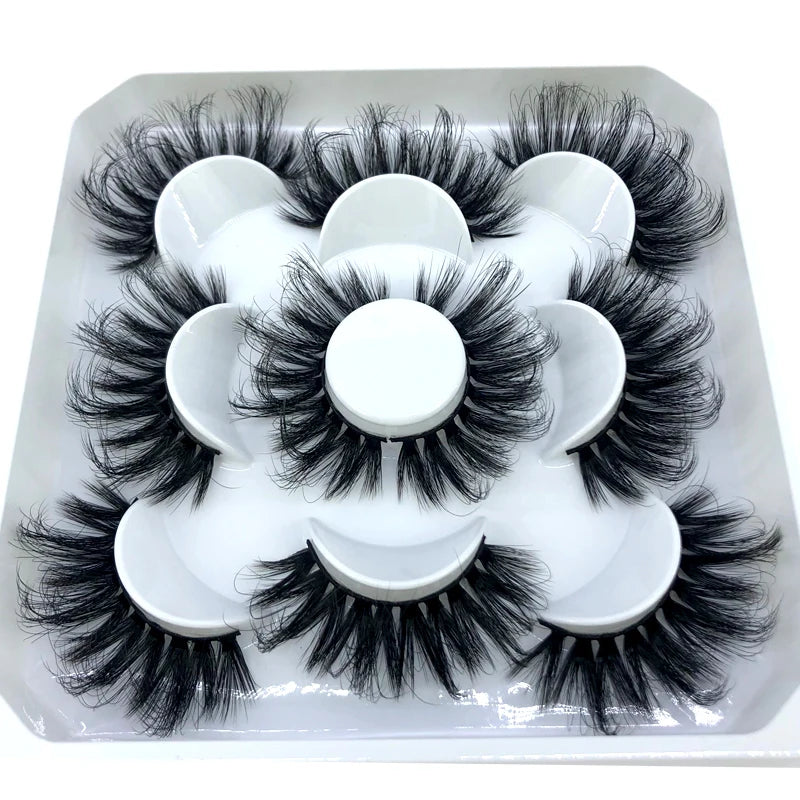 5 Pairs 25 mm 3d Mink Lashes Bulk Faux with Custom Box Wispy Natural Mink Lashes Pack Short Wholesales Natural False Eyelashes