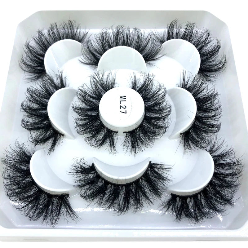 5 Pairs 25 mm 3d Mink Lashes Bulk Faux with Custom Box Wispy Natural Mink Lashes Pack Short Wholesales Natural False Eyelashes