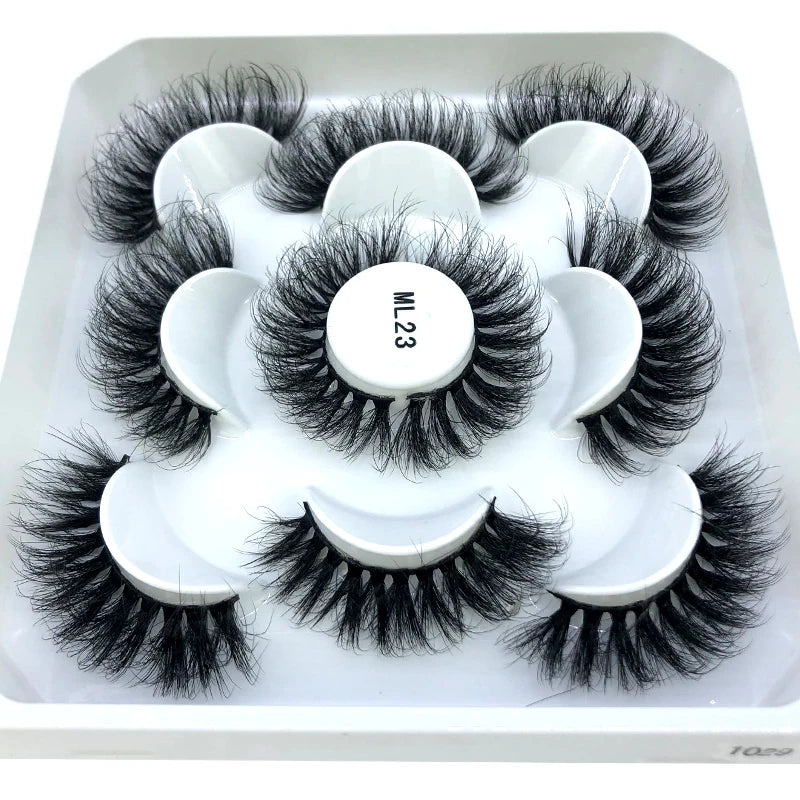 5 Pairs 25 mm 3d Mink Lashes Bulk Faux with Custom Box Wispy Natural Mink Lashes Pack Short Wholesales Natural False Eyelashes