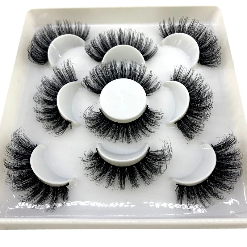 5 Pairs 25 mm 3d Mink Lashes Bulk Faux with Custom Box Wispy Natural Mink Lashes Pack Short Wholesales Natural False Eyelashes