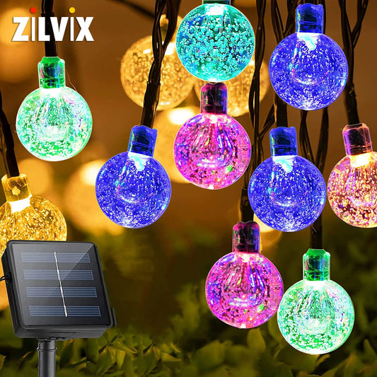 Solar String Lights Outdoor 200 LED Crystal Globe Light 8 Modes,Waterproof Patio Lights for Garden Yard Christmas Party Decor