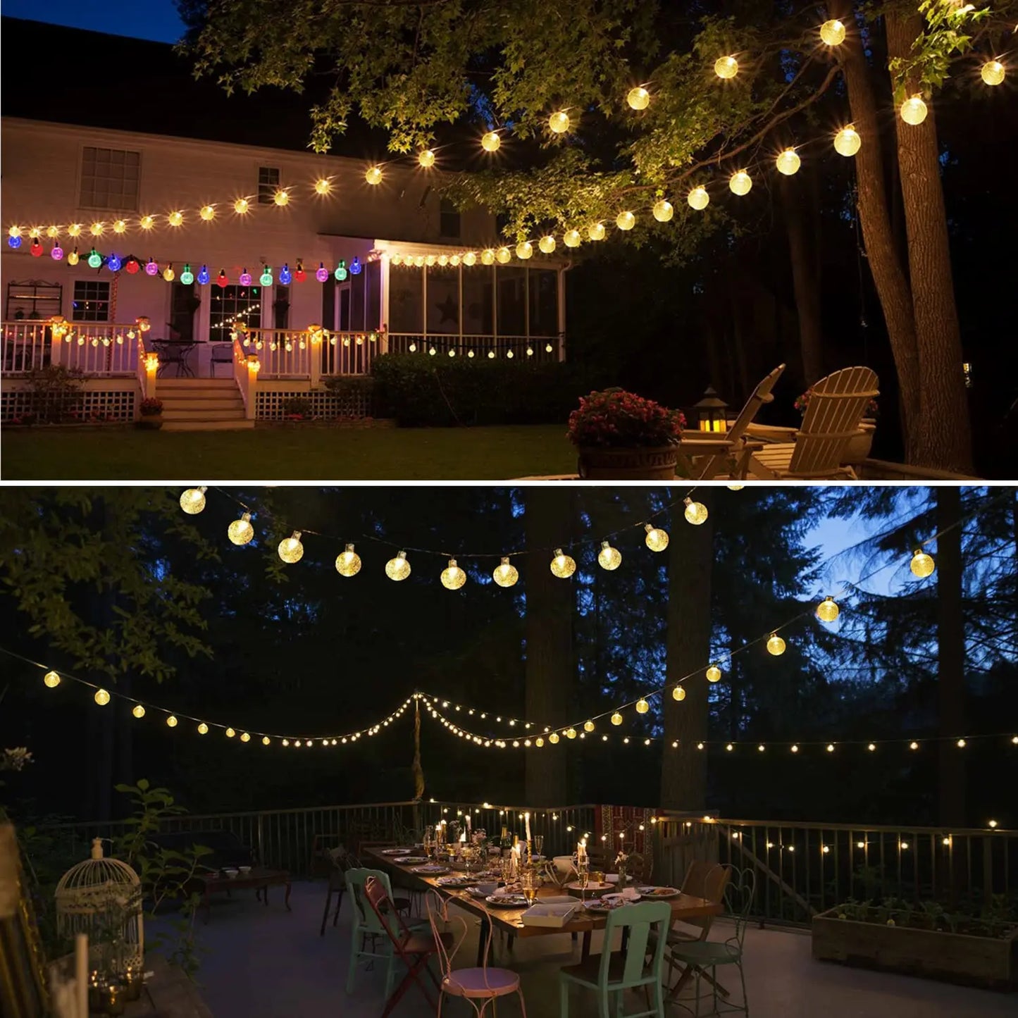 Solar String Lights Outdoor 200 LED Crystal Globe Light 8 Modes,Waterproof Patio Lights for Garden Yard Christmas Party Decor