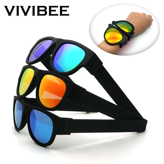 VIVIBEE Novelty Mirror Men Polarized Folding Sunglasses New Arrival Slap Sport Foldable Wristband Shades 2024 Trend Product